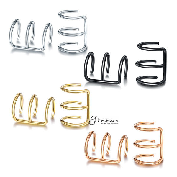 316L Surgical Steel Triple Lines Ear Cuffs - Non Piercing | Minimalist Ear Cuffs-Body Piercing Jewellery, Ear Cuffs, earrings, Jewellery, Women's Earrings, Women's Jewellery-EC0076-ALL-600-Glitters