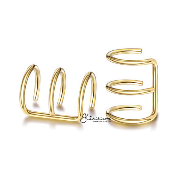 316L Surgical Steel Triple Lines Ear Cuffs - Non Piercing | Minimalist Ear Cuffs-Body Piercing Jewellery, Ear Cuffs, earrings, Jewellery, Women's Earrings, Women's Jewellery-EC0076-G_600-Glitters