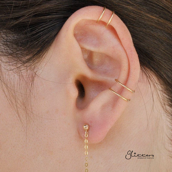 316L Surgical Steel Double Lines Ear Cuffs - Non Piercing | Minimalist Ear Cuffs-Body Piercing Jewellery, Ear Cuffs, earrings, Jewellery, Women's Earrings, Women's Jewellery-EC0077-M01_600-Glitters