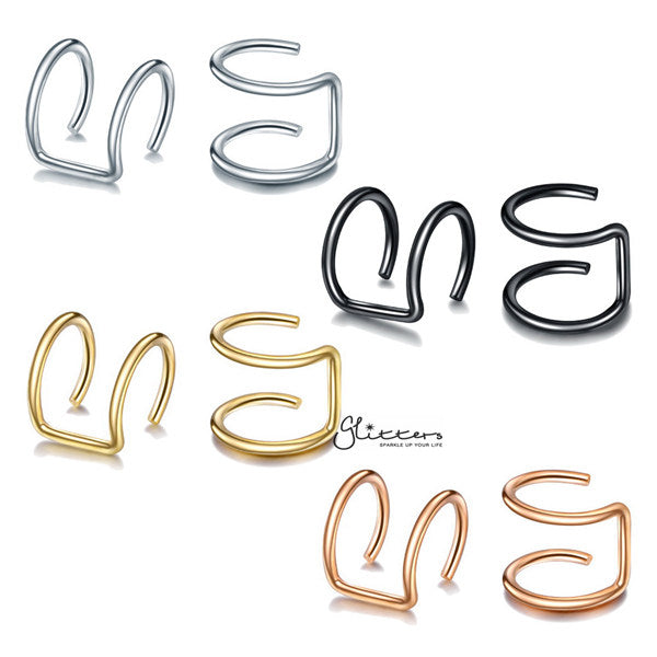 316L Surgical Steel Double Lines Ear Cuffs - Non Piercing | Minimalist Ear Cuffs-Body Piercing Jewellery, Ear Cuffs, earrings, Jewellery, Women's Earrings, Women's Jewellery-EC0077-all_600-Glitters