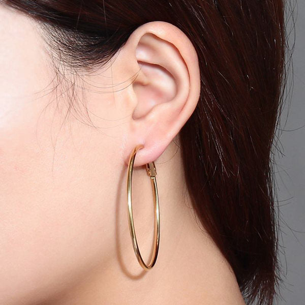 Stainless Steel Plain Wire Circle Hoop Women's Earrings - Gold-earrings, Hoop Earrings, Huggie Earrings, Jewellery, Stainless Steel, Women's Earrings, Women's Jewellery-ER0080-G-M-Glitters