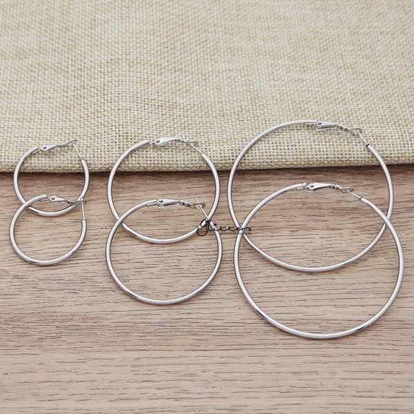 Stainless Steel Plain Wire Circle Hoop Women's Earrings - Silver-earrings, Hoop Earrings, Huggie Earrings, Jewellery, Stainless Steel, Women's Earrings, Women's Jewellery-ER0080-S-all-Glitters