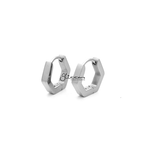 Stainless Steel Hexagon Huggie Hoop Men's Earrings-earrings, Hoop Earrings, Huggie Earrings, Jewellery, Men's Earrings, Men's Jewellery, Stainless Steel-ER0121_Hexagon_01-Glitters