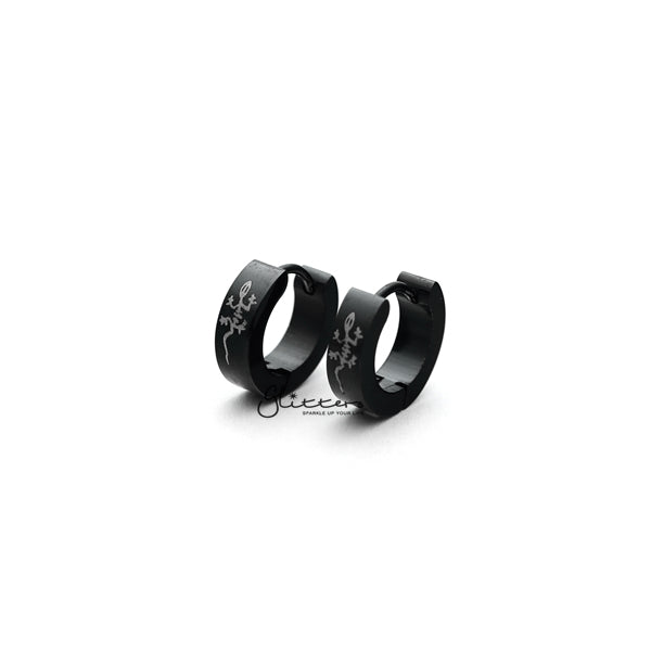 Black Titanium IP Stainless Steel Lizard Hinged Hoop Earrings-earrings, Hoop Earrings, Huggie Earrings, Jewellery, Men's Earrings, Men's Jewellery, Stainless Steel-ER0122_lizard_KS02-Glitters
