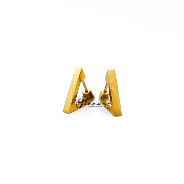 18K Gold IP Stainless Steel Triangle Huggie Hoop Earrings-earrings, Hoop Earrings, Huggie Earrings, Jewellery, Men's Earrings, Men's Jewellery, Stainless Steel-ER0122_triangle_03-Glitters