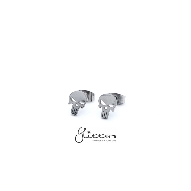 Stainless Steel Men's Punisher Skull Stud Earrings-Silver | Gold | Black-earrings, Jewellery, Men's Earrings, Men's Jewellery, Stainless Steel, Stud Earrings-ER14312-Glitters