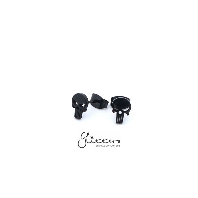 Stainless Steel Men's Punisher Skull Stud Earrings-Silver | Gold | Black-earrings, Jewellery, Men's Earrings, Men's Jewellery, Stainless Steel, Stud Earrings-ER14313-Glitters