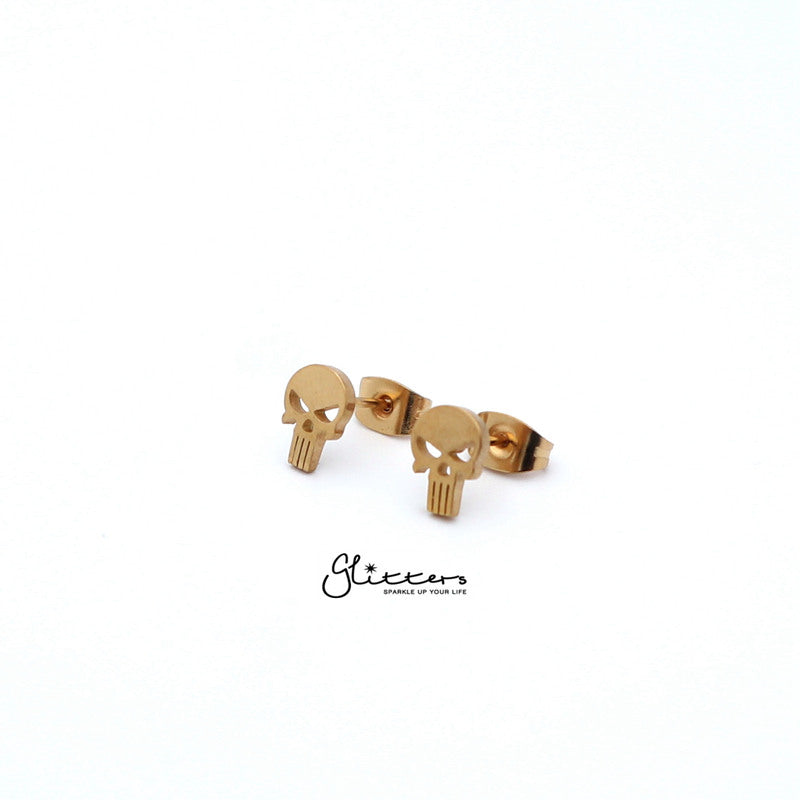 Stainless Steel Men's Punisher Skull Stud Earrings-Silver | Gold | Black-earrings, Jewellery, Men's Earrings, Men's Jewellery, Stainless Steel, Stud Earrings-ER14314-Glitters