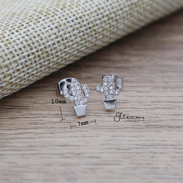 Cubic Zirconia Paved Cactus Stud Earrings with Sterling Silver Post-Cubic Zirconia, earrings, Jewellery, Sterling Silver Post, Stud Earrings, Women's Earrings, Women's Jewellery-ER1456_02_New-Glitters
