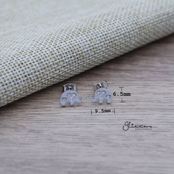 Elephant Sterling Silver Post Stud Earrings with C.Z Heart-Cubic Zirconia, earrings, Jewellery, Sterling Silver Post, Stud Earrings, Women's Earrings, Women's Jewellery-ER1459_02_New-Glitters