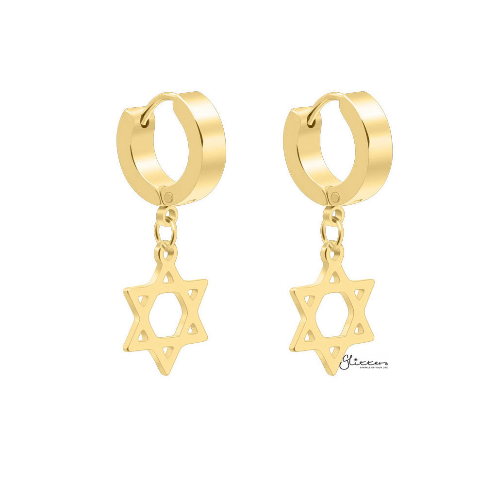 Star of David Symbol Huggie Hoop Earrings - Gold-earrings, Hoop Earrings, Huggie Earrings, Jewellery, Men's Earrings, Men's Jewellery, Stainless Steel, Women's Earrings-ER1479G_1-Glitters