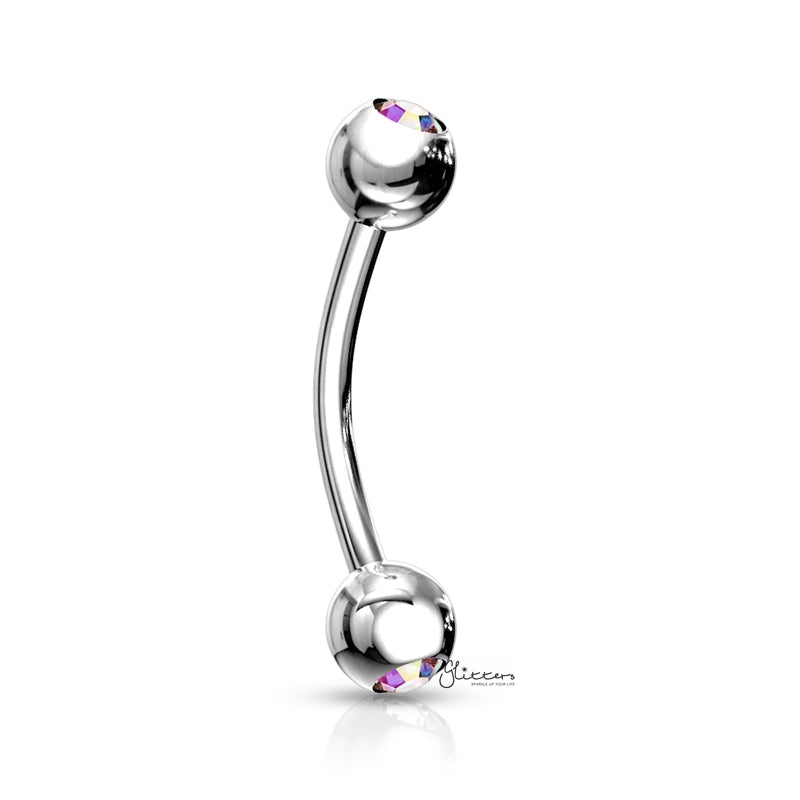 Press Fit Gem Ball On Both Side Curved Barbell - Aurora Borealis-Body Piercing Jewellery, Cubic Zirconia, Daith, Eyebrow-Eb0007-AB-Glitters