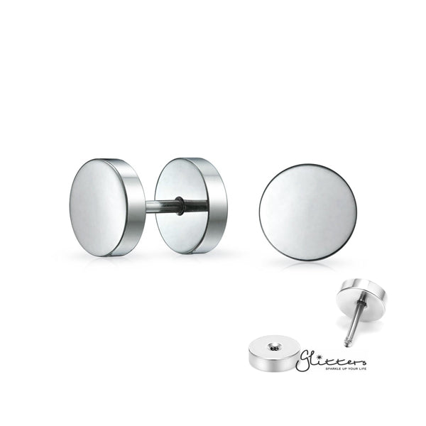 316L Stainless Steel Round Fake Plug-6mm | 8mm | 10mm-Body Piercing Jewellery, earrings, Fake Plug, Jewellery, Men's Earrings, Men's Jewellery, Stainless Steel-FP0003-S-0-Glitters