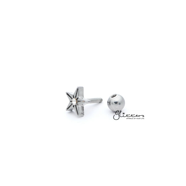 316L Surgical Steel Star with Crystal Barbell for Tragus, Cartilage, Conch, Helix Piercing and More-Body Piercing Jewellery, Cartilage, Conch Earrings, Crystal, Cubic Zirconia, Helix Earrings, Jewellery, Lobe piercing, Tragus-FP0019-07-02-Glitters