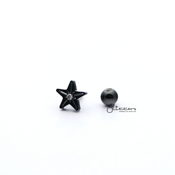 316L Surgical Steel Star with Crystal Barbell for Tragus, Cartilage, Conch, Helix Piercing and More-Body Piercing Jewellery, Cartilage, Conch Earrings, Crystal, Cubic Zirconia, Helix Earrings, Jewellery, Lobe piercing, Tragus-FP0019-07-03-Glitters