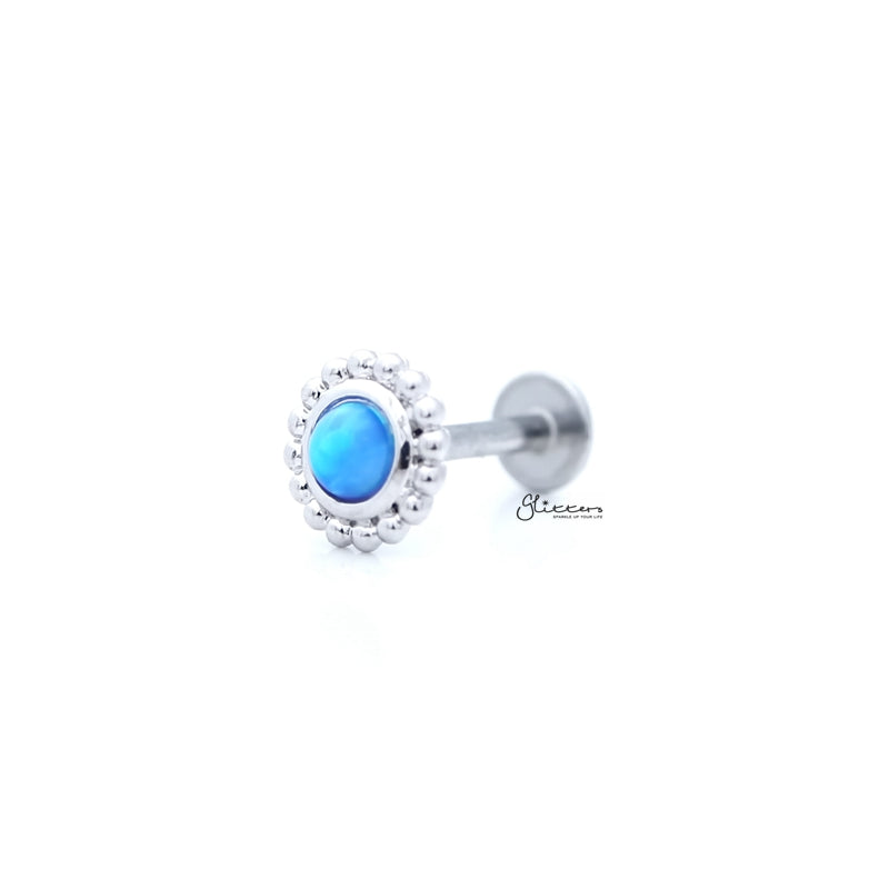 Opal Blue Tragus Barbell - Ball End | Flat Back-Body Piercing Jewellery, Cartilage, Flat back, Jewellery, Tragus, Women's Earrings, Women's Jewellery-FP0020-Opal-B-flat_01-Glitters