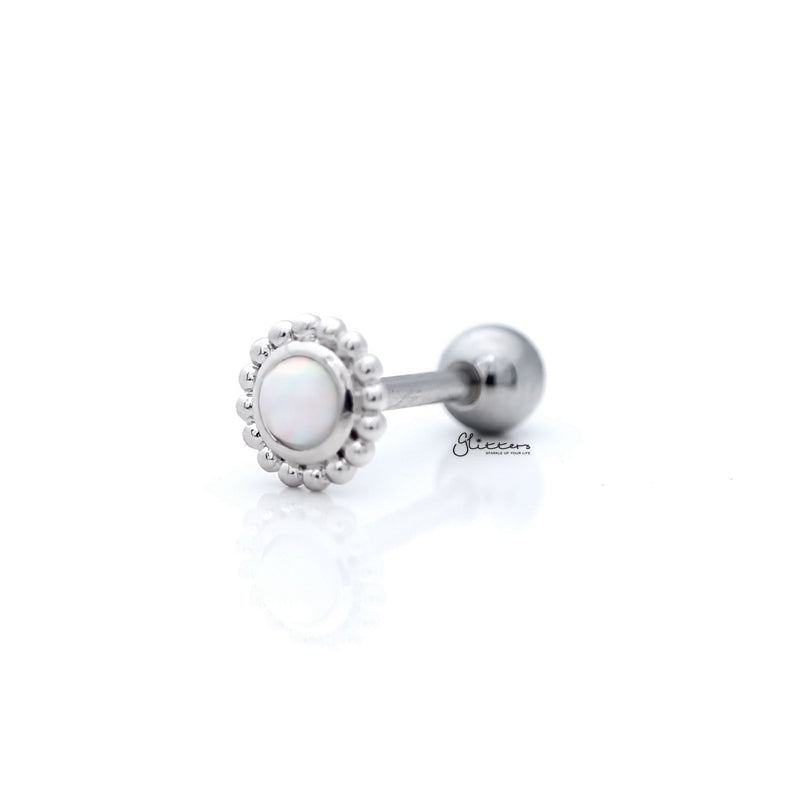 Opal White Tragus Barbell - Ball End | Flat Back-Body Piercing Jewellery, Cartilage, Flat back, Jewellery, Tragus, Women's Earrings, Women's Jewellery-FP0020-Opal-w-ball_01-Glitters