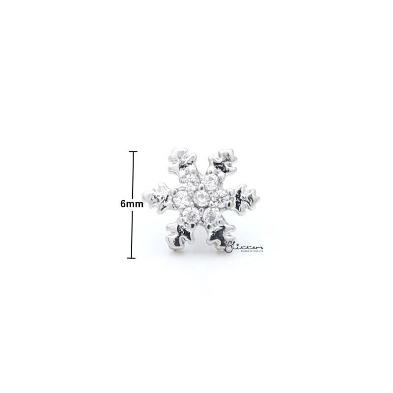 C.Z Snowflake Cartilage Tragus Barbell - Ball End | Flat Back-Body Piercing Jewellery, Cartilage, Cubic Zirconia, Flat back, Jewellery, Tragus, Women's Earrings, Women's Jewellery-FP0020-SF7-2_1_New-Glitters