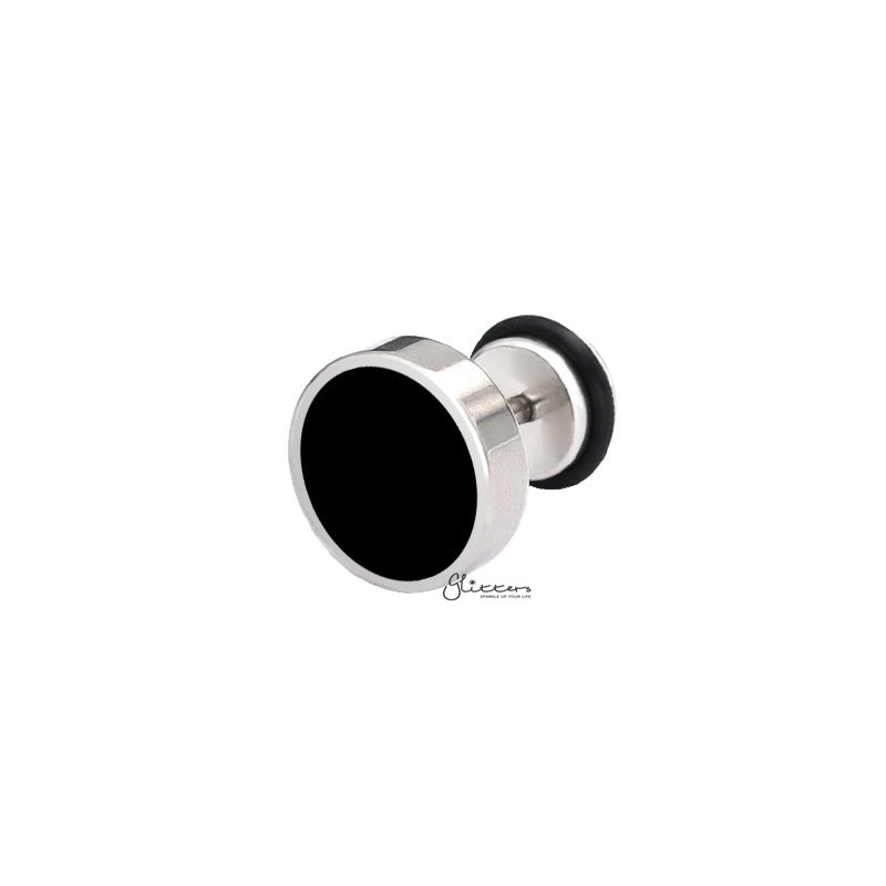 Stainless Steel Round Fake Plug with Black Center-6mm | 8mm | 10mm-Body Piercing Jewellery, earrings, Fake Plug, Jewellery, Men's Earrings, Men's Jewellery, Stainless Steel-FP0154-Single1_1-Glitters