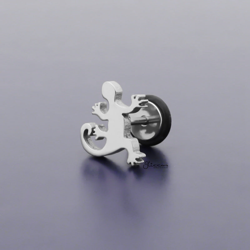 Lizard Stainless Steel Fake Plug Earring - Silver-Body Piercing Jewellery, earrings, Fake Plug, Jewellery, Men's Earrings, Men's Jewellery, Stainless Steel-FP0172-S1_1-Glitters