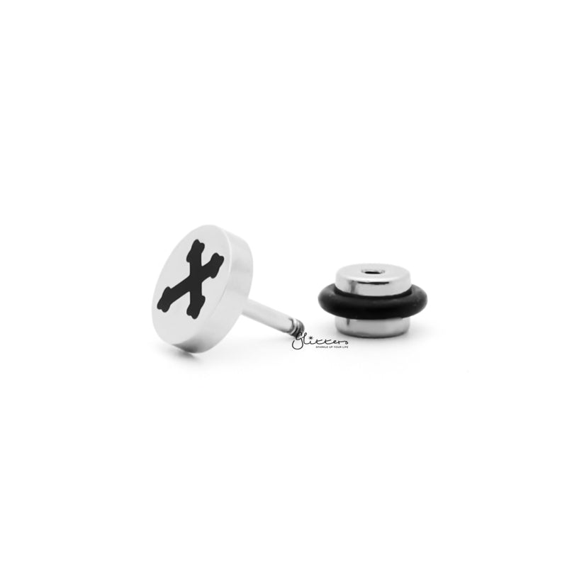Stainless Steel Botonee Cross Fake Plug Earring-Body Piercing Jewellery, earrings, Fake Plug, Jewellery, Men's Earrings, Men's Jewellery, Stainless Steel-FP0176-2_1-Glitters