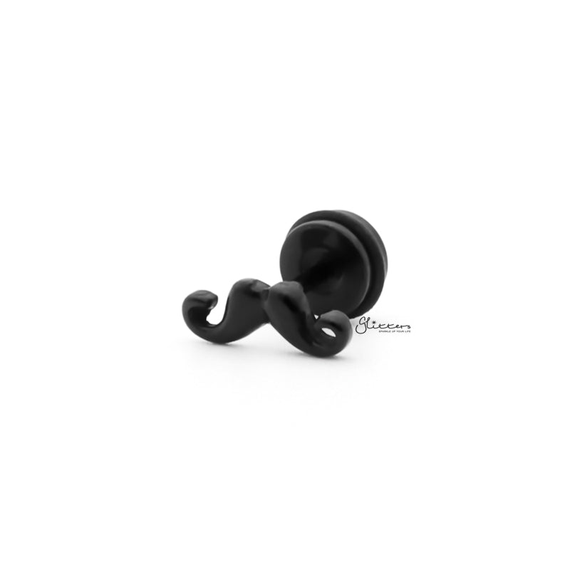 Stainless Steel Moustache Fake Plug Earring - Black-Body Piercing Jewellery, earrings, Fake Plug, Jewellery, Men's Earrings, Men's Jewellery, Stainless Steel-FP0187-K1_1-Glitters