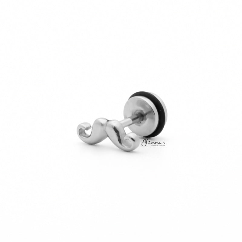 Stainless Steel Moustache Fake Plug Earring - Silver-Body Piercing Jewellery, earrings, Fake Plug, Jewellery, Men's Earrings, Men's Jewellery, Stainless Steel-FP0187-S1_1-Glitters