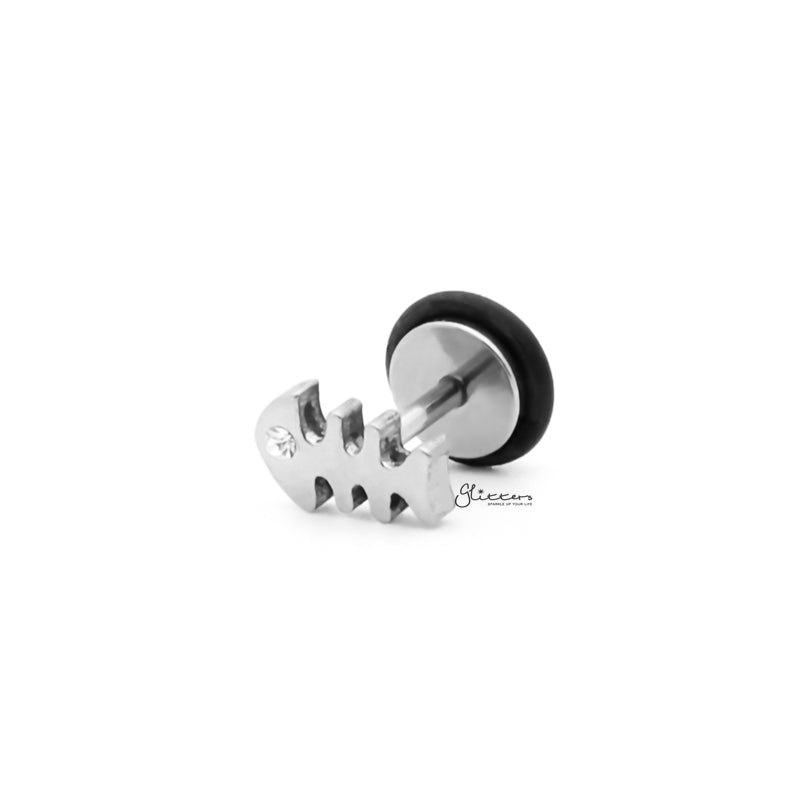 Stainless Steel Fishbone Fake Plug Earring - Silver-Body Piercing Jewellery, earrings, Fake Plug, Jewellery, Men's Earrings, Men's Jewellery, Stainless Steel-FP0193-S1_1-Glitters