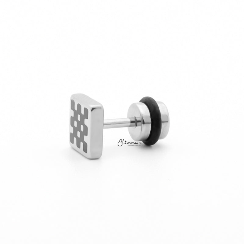 Stainless Steel Checkboard Fake Plug Earring-Body Piercing Jewellery, earrings, Fake Plug, Jewellery, Men's Earrings, Men's Jewellery, Stainless Steel-FP0201-2_1-Glitters