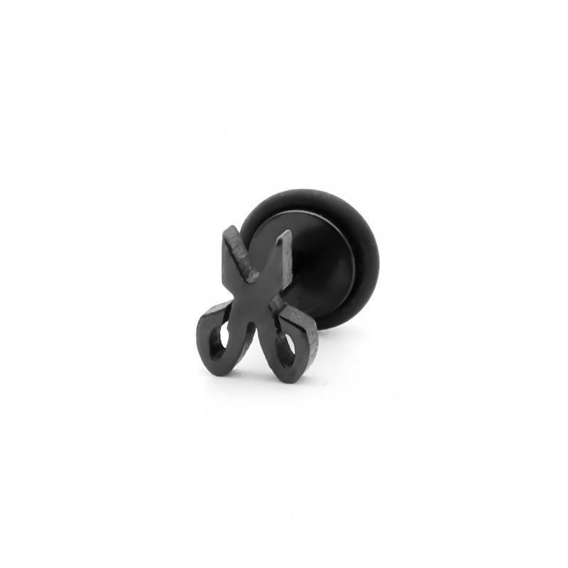 Stainless Steel Scissor Fake Plug Earring - Black-Body Piercing Jewellery, earrings, Fake Plug, Jewellery, Men's Earrings, Men's Jewellery, Stainless Steel-FP0215-K1_800-Glitters