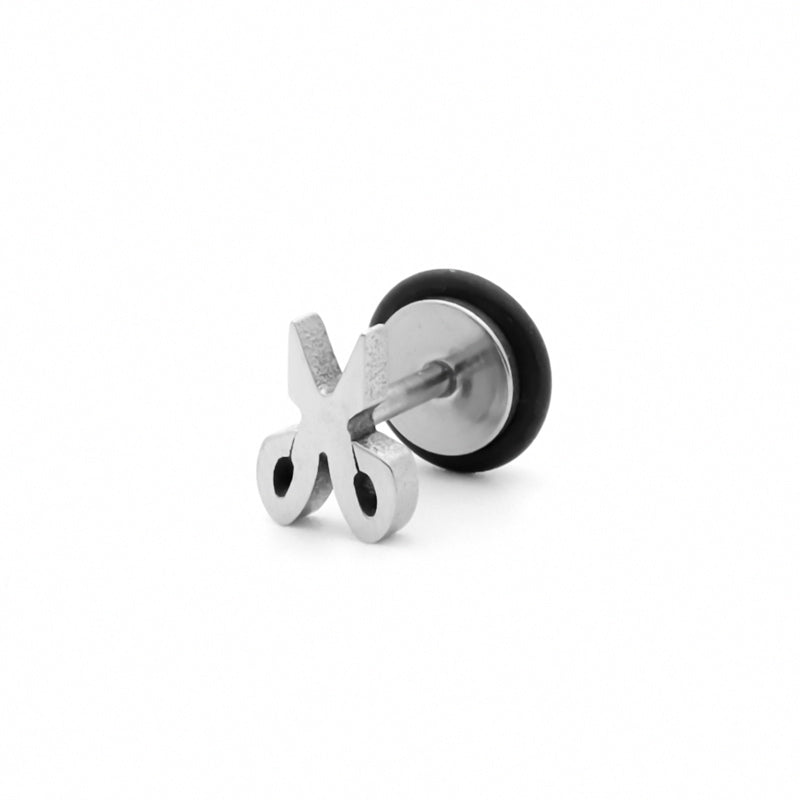 Stainless Steel Scissor Fake Plug Earring - Silver-Body Piercing Jewellery, earrings, Fake Plug, Jewellery, Men's Earrings, Men's Jewellery, Stainless Steel-FP0215-S1_800-Glitters