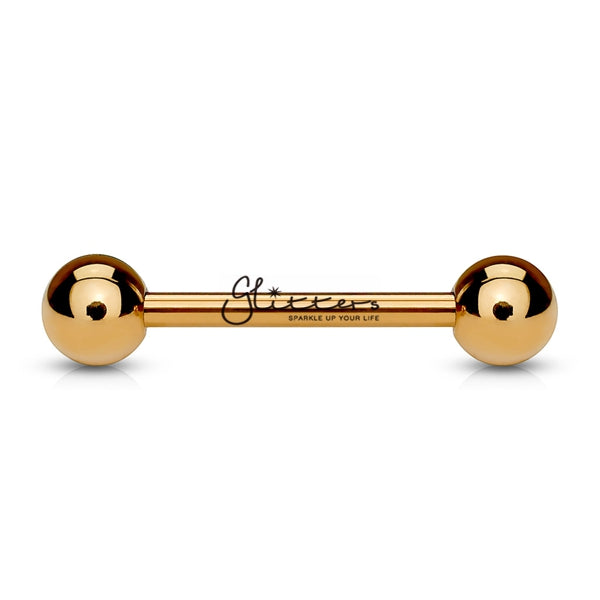 Rose Gold I.P Over 316L Surgical Steel Barbells - Tongue | Nipple-Body Piercing Jewellery, Nipple Barbell, Tongue Bar-GRB-2-Glitters
