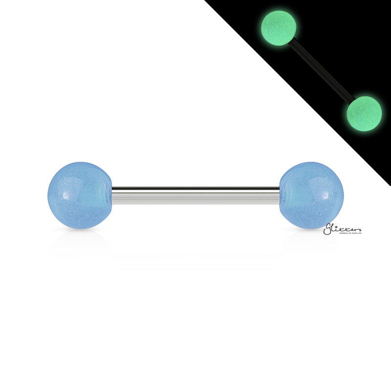 Glow In The Dark Ball Tongue Barbell - Light Blue-Body Piercing Jewellery, Tongue Bar-Glowindark-LightBlue-Glitters