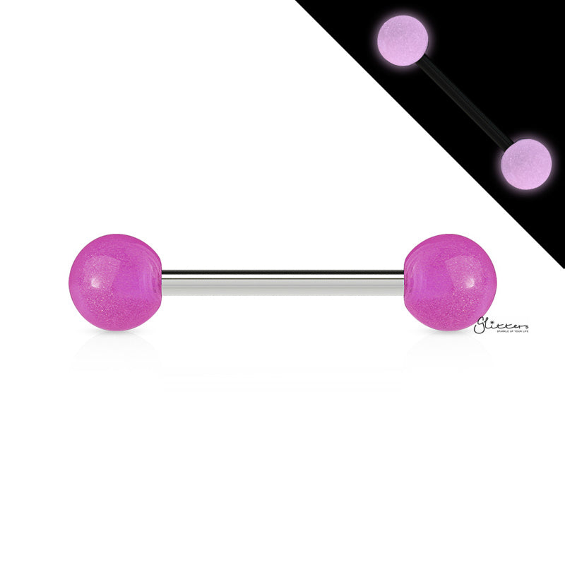 Glow In The Dark Ball Tongue Barbell - Purple-Body Piercing Jewellery, Tongue Bar-Glowindark-Purple-Glitters