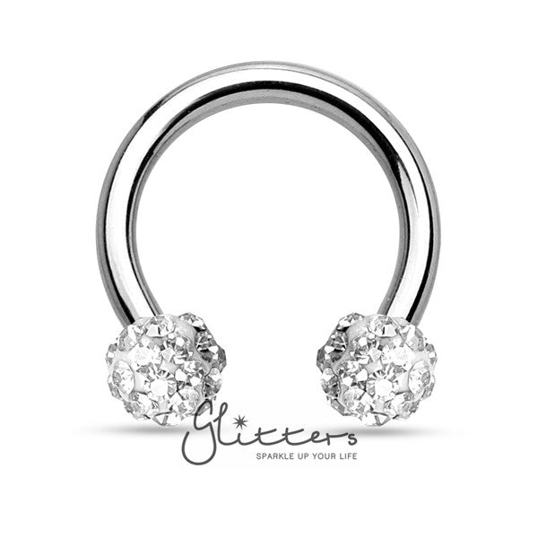 White Crystal Paved Ferido Balls Surgical Steel Circular Horseshoe Barbell-Body Piercing Jewellery, Horseshoe, Out of stock, Septum Ring-HS31-C1-Glitters