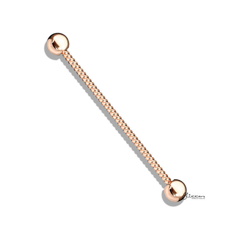 14GA 316L Surgical Steel Twisted Rope Industrial Barbells - Rose Gold-Body Piercing Jewellery, Industrial Barbell-IB0002-TST-RD-Glitters
