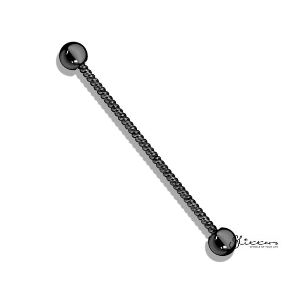 14GA 316L Surgical Steel Twisted Rope Industrial Barbells - Black-Body Piercing Jewellery, Industrial Barbell-IB0002_Twisted_Rope_Black-Glitters
