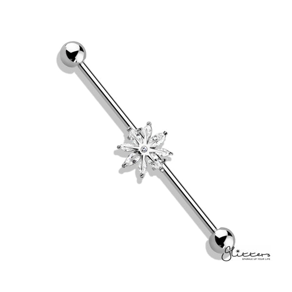 316L Surgical Steel Industrial Barbells with Marquise CZ Snowflake-Body Piercing Jewellery, Cubic Zirconia, Industrial Barbell-IB0003-BI83-C-Glitters