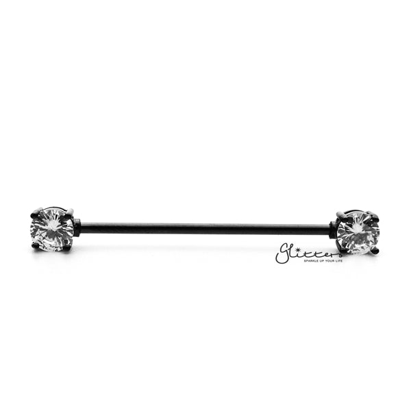 Surgical Steel Round C.Z Prong Set Ends Industrial Barbells - Black-Body Piercing Jewellery, Cubic Zirconia, Industrial Barbell-IB0003-CZ-Glitters