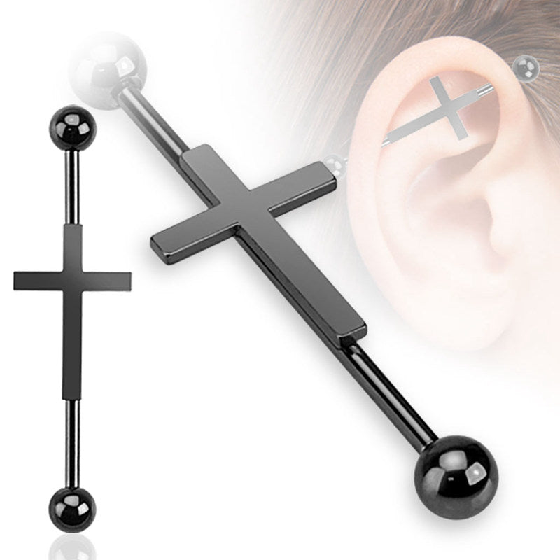 14GA 316L Surgical Steel Cross Industrial Barbells-Body Piercing Jewellery, Industrial Barbell-IB0004-K-Glitters