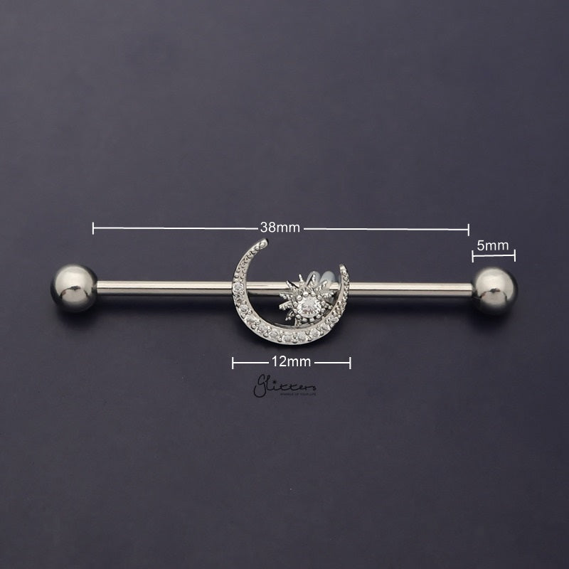 C.Z Paved Moon and Star Industrial Barbell - Rose Gold-Body Piercing Jewellery, Cubic Zirconia, Industrial Barbell-IB0036-S-2_800_New_b759208d-e498-49c4-9ecb-0e94e270dcc2-Glitters