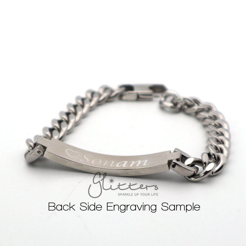 Stainless Steel Men's ID Bracelet 11mm Width+Engraving-Engraved Bracelet, Engraving, Personalized-IMG_0295_05676ec8-04d3-412a-a77f-49d987b7318e-Glitters
