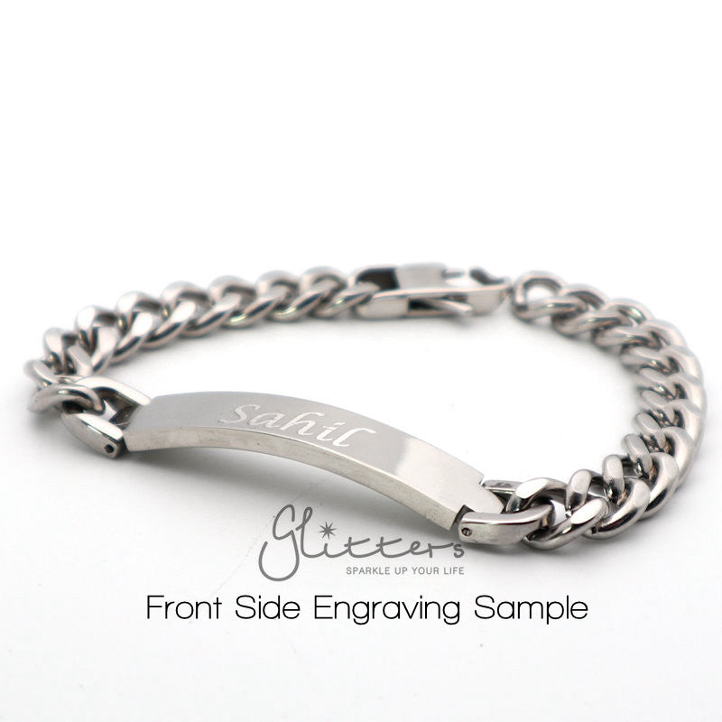 Stainless Steel Men's ID Bracelet 9mm Width + Engraving-Engraved Bracelet, Engraving, Personalized-IMG_0296_2540d935-d7ca-40a8-97a1-5041bfd5cd92-Glitters