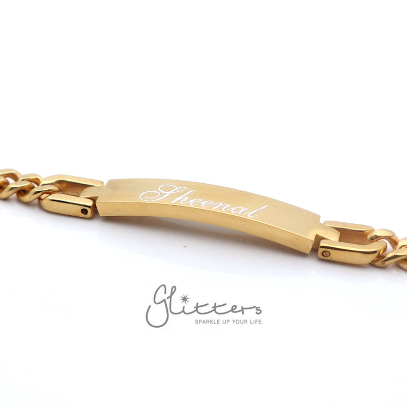 18K Gold Plated Stainless Steel Men's ID Bracelet with A Cubic Zirconia Stone-Bracelets, Cubic Zirconia, Engravable, ID Bracelet, Jewellery, Men's Bracelet, Men's Jewellery, Stainless Steel, Stainless Steel Bracelet-IMG_1160-Glitters