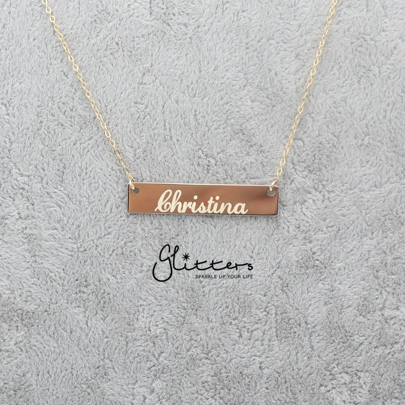 Personalized 24K Gold Plated Sterling Silver Horizontal Name Bar Necklace - Medium-Engraving, name bar necklace, name necklace, Personalized-IMG_1256-Glitters