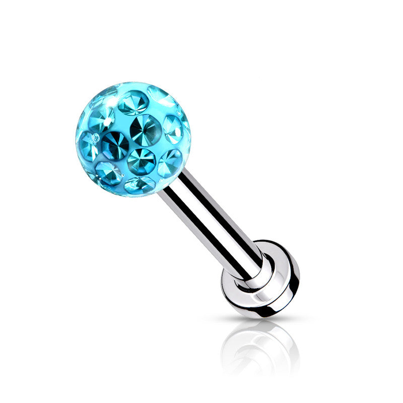 Epoxy Covered Crystal Paved Ball Flat Back Studs - Aqua-Body Piercing Jewellery, Cartilage, Labret, Monroe, Tragus-LB0008-NQ-Glitters