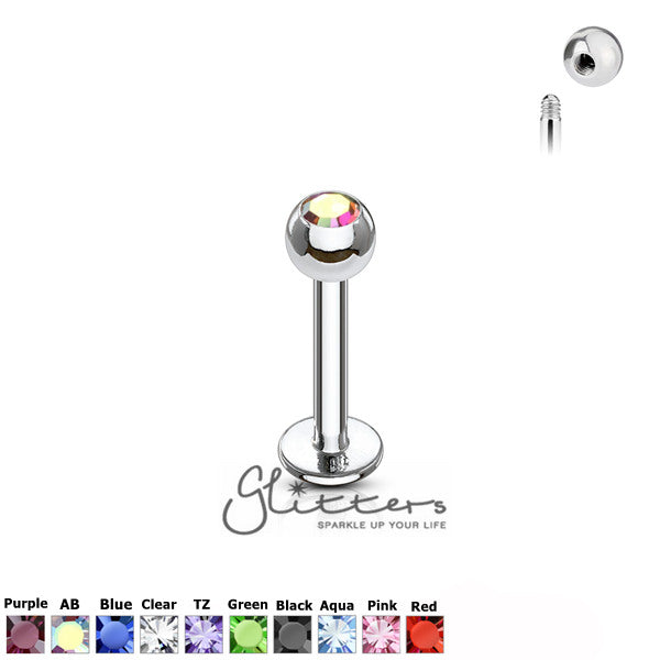 16GA 316L Surgical Steel Labret with Press Fit Gem 3mm Ball-Body Piercing Jewellery, Labret, Monroe-Lb02-Logo-Glitters