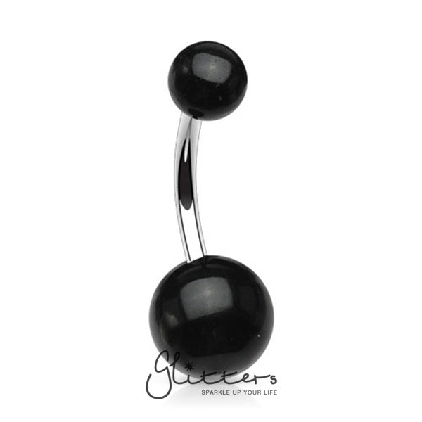 Black Acrylic Balls Navel Ring-Belly Ring, Body Piercing Jewellery-NA-K-04-Glitters