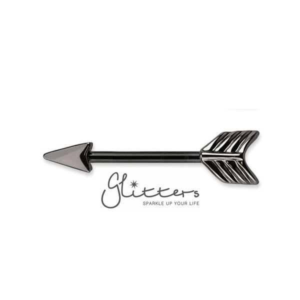 Black Ion Plated 316L Surgical Steel Arrow Nipple Bar-Body Piercing Jewellery, Nipple Barbell-NB0005-K3-Glitters