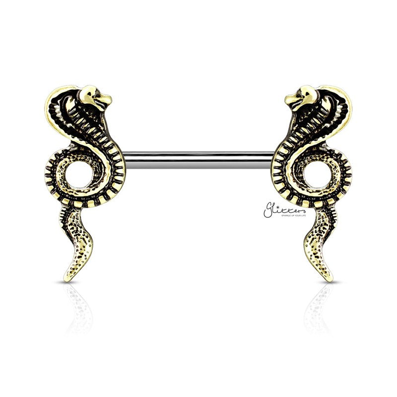316L Surgical Steel Nipple Barbell with Cobra Ends - Gold-Body Piercing Jewellery, Nipple Barbell-NB0020-G-Glitters